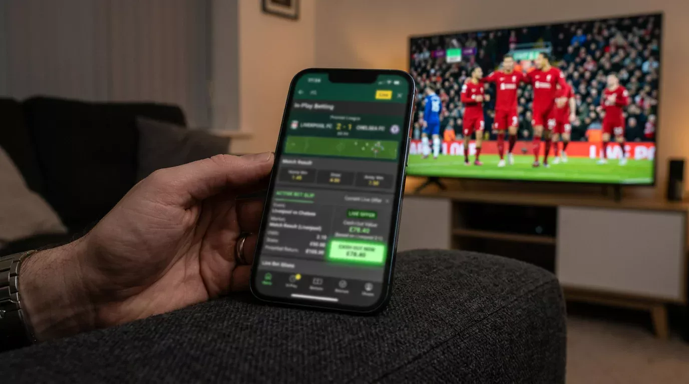 Live cash-out scherm tijdens een Champions League wedstrijd met aangeboden uitbetaling