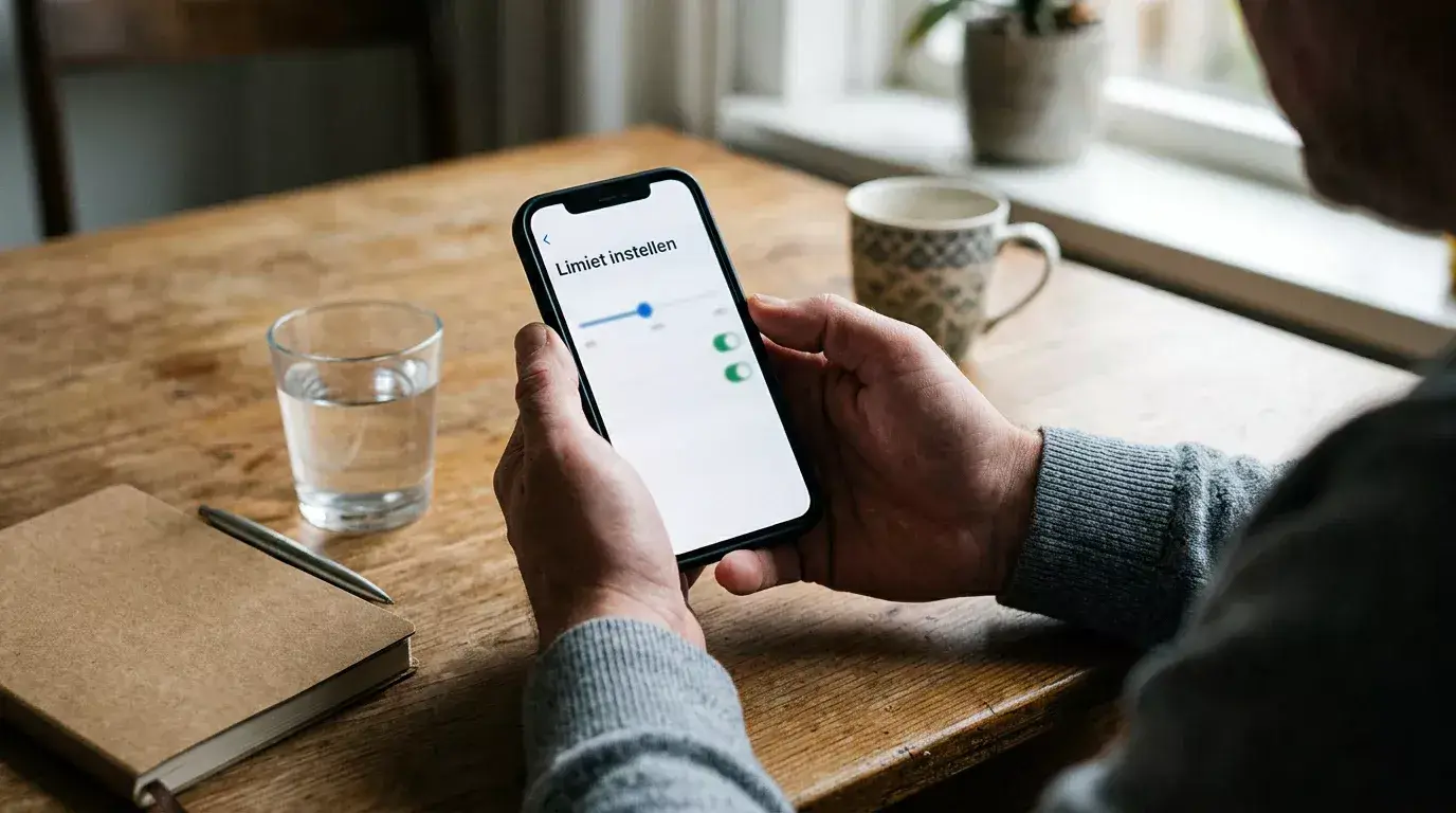 Persoon stelt op een smartphone een maandelijkse stortingslimiet in voor verantwoord wedden